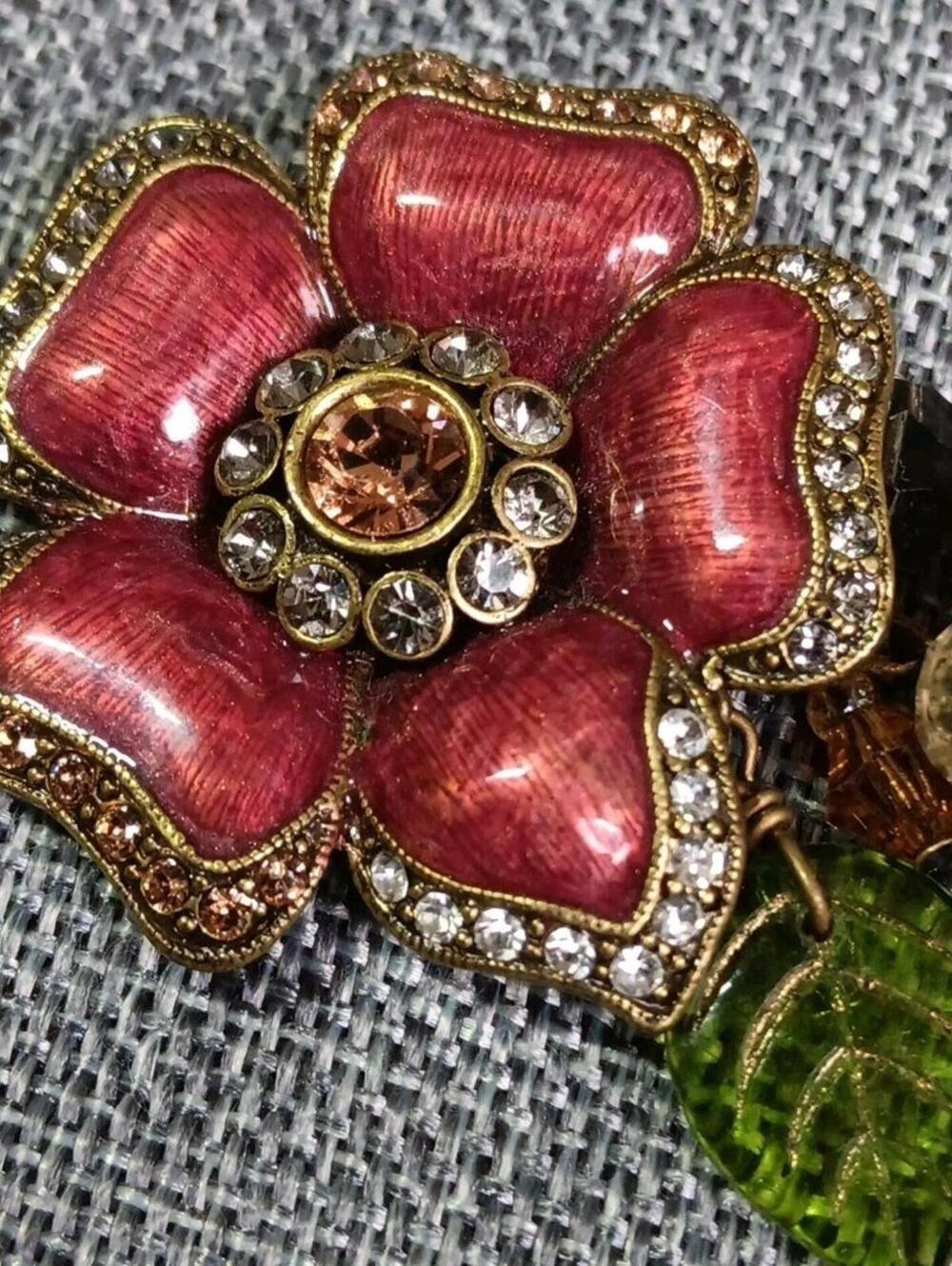 Shelley Cooper Sweet Romance, USA Flower  Dangle brooch, red enamel, KN159